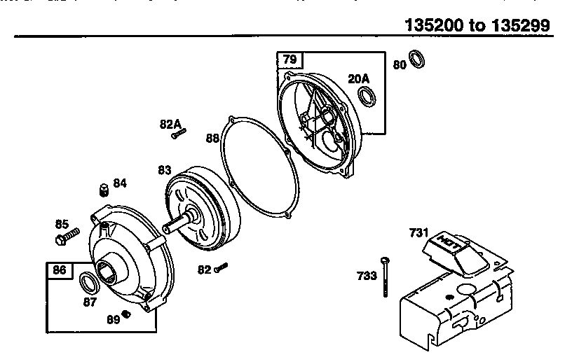 Gear Case Assembly Diagram and Parts List for 135200-135299 0001-0013 Briggs and Stratton Engine